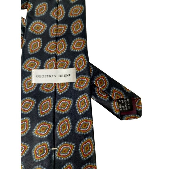 Geoffrey Beene Mens Vintage Tie Gray and Orange Paisley Pattern - Picture 5 of 7